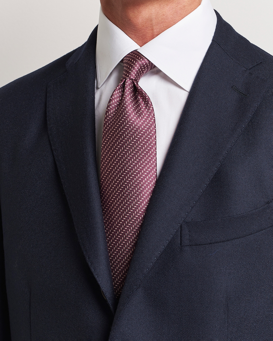 Herren |  | Brioni | Zig Zag Jacuqard Silk Tie Burgundy