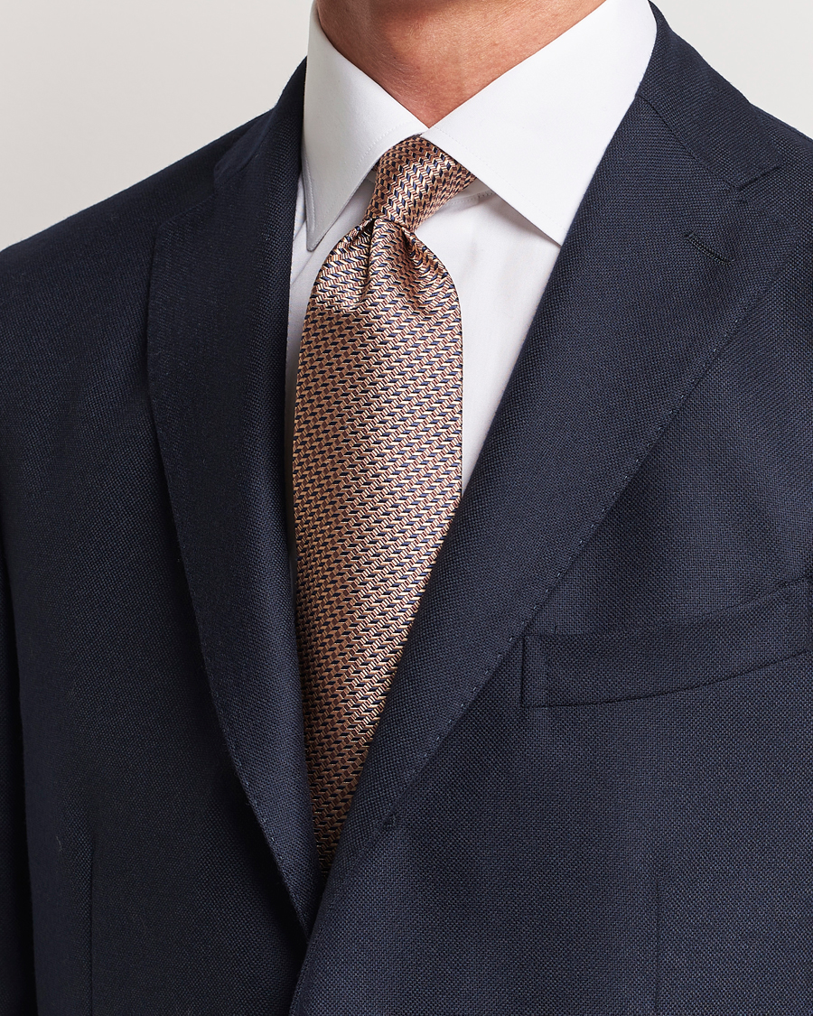 Herren | Krawatten | Brioni | Geometrical Jacquard Silk Tie Brown