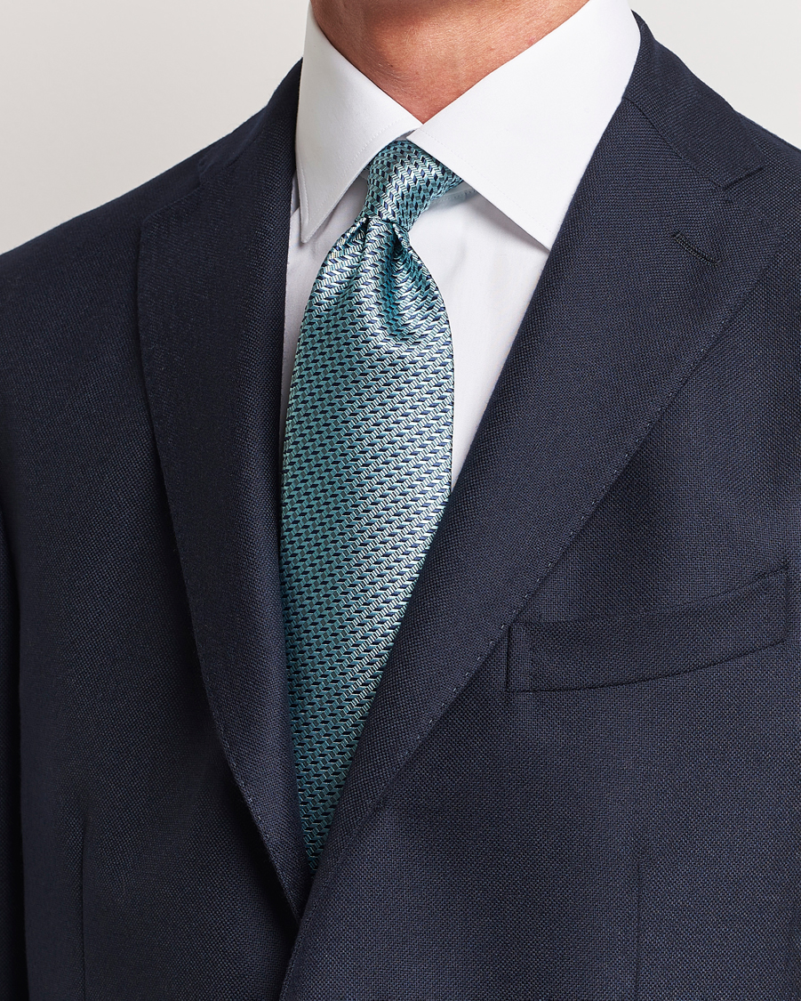 Herren | Luxury Brands | Brioni | Geometrical Jacquard Silk Tie Teal