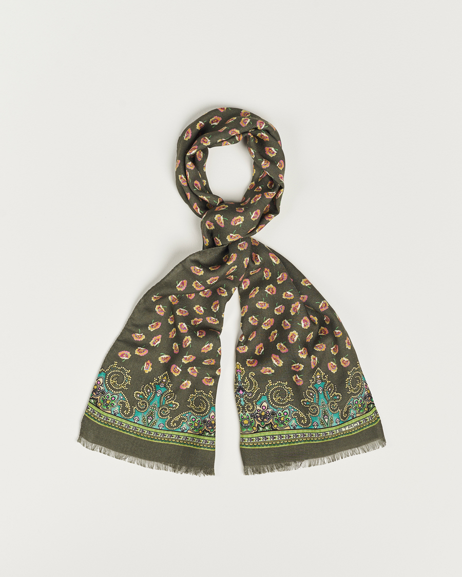 Herren | Etro Printed Wool/Silk Scarf Green | Etro | Printed Wool/Silk Scarf Green