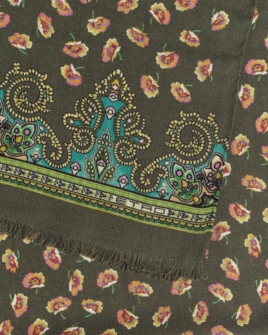 Herren | Etro Printed Wool/Silk Scarf Green | Etro | Printed Wool/Silk Scarf Green