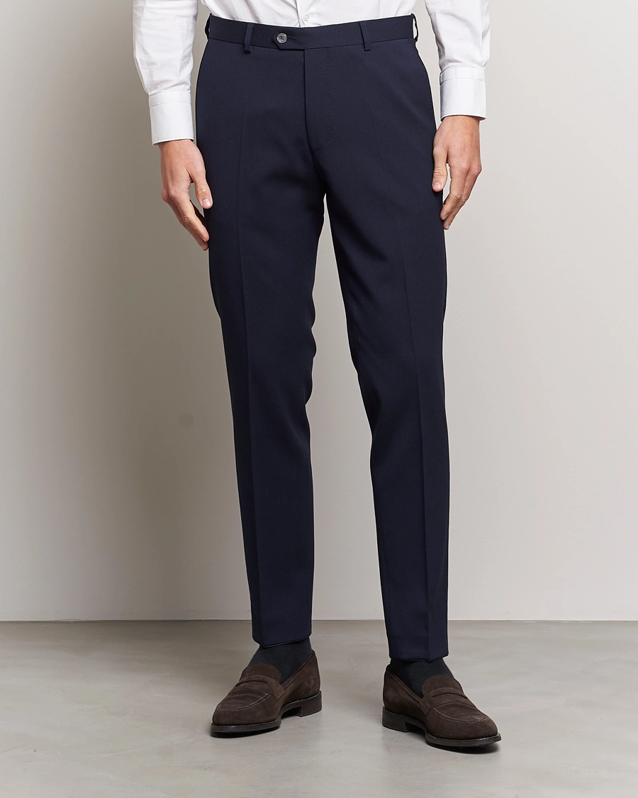 Herren | Anzughosen | Oscar Jacobson | Denz Structured Wool Trousers Blue