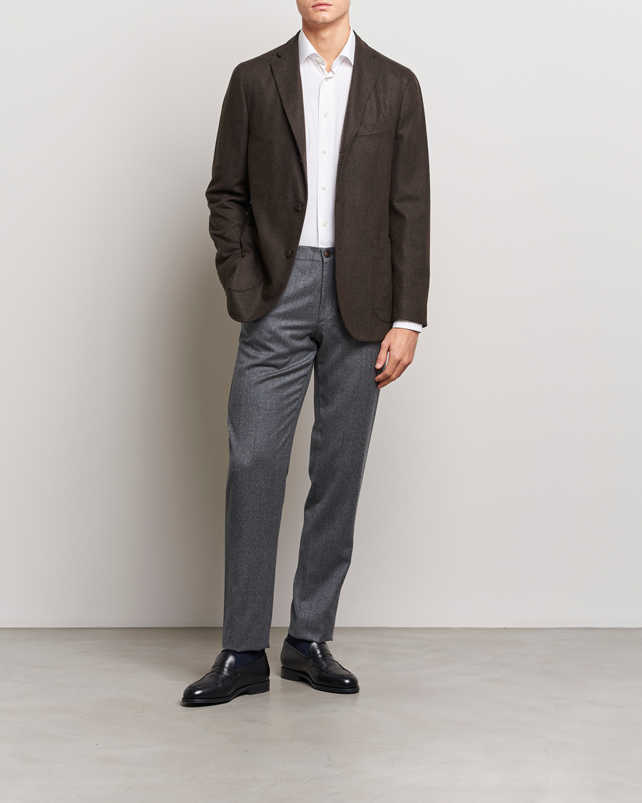 Herren | Hosen | Canali | Slim Fit Washable Flannel Trousers Grey Melange