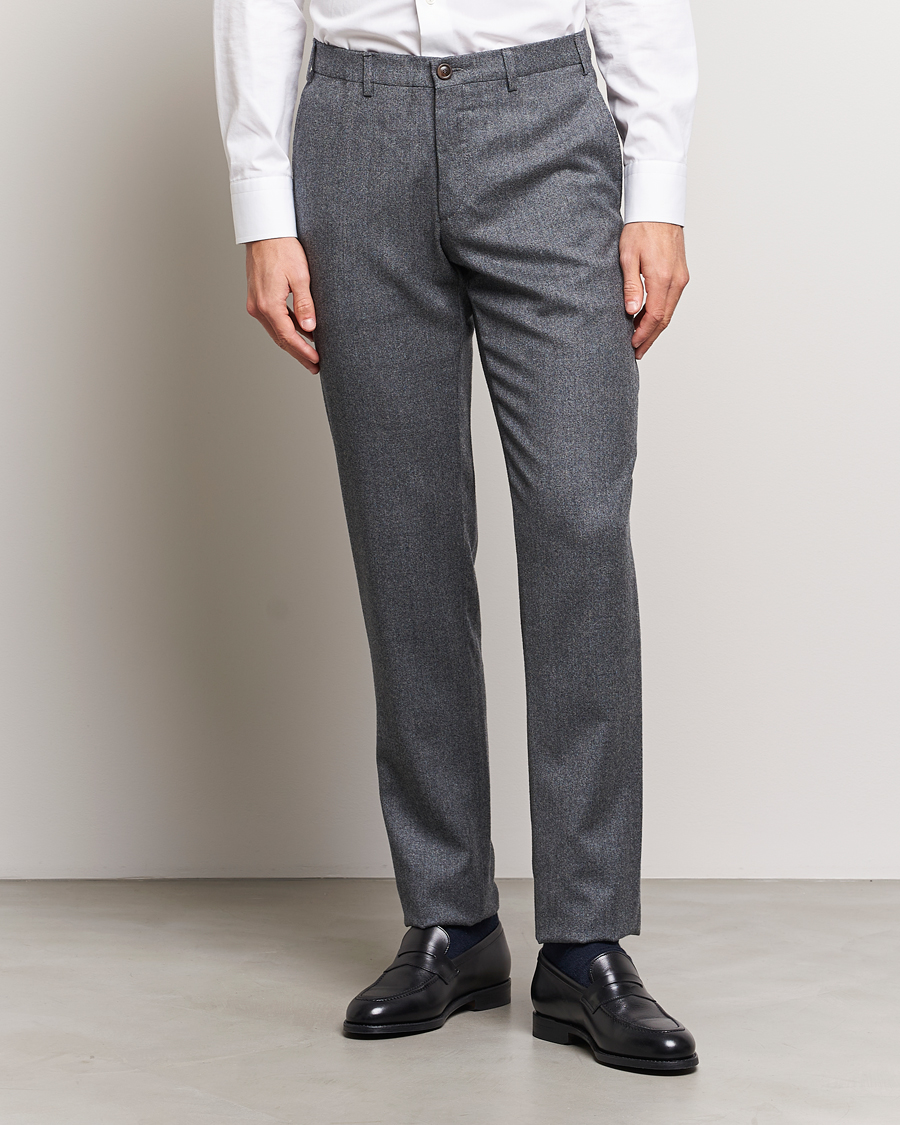 Herren | Hosen | Canali | Slim Fit Washable Flannel Trousers Grey Melange
