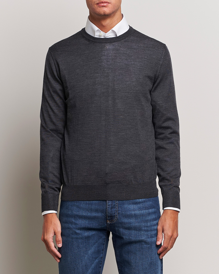 Herren | | Canali | Merino Wool Crew Neck Charcoal