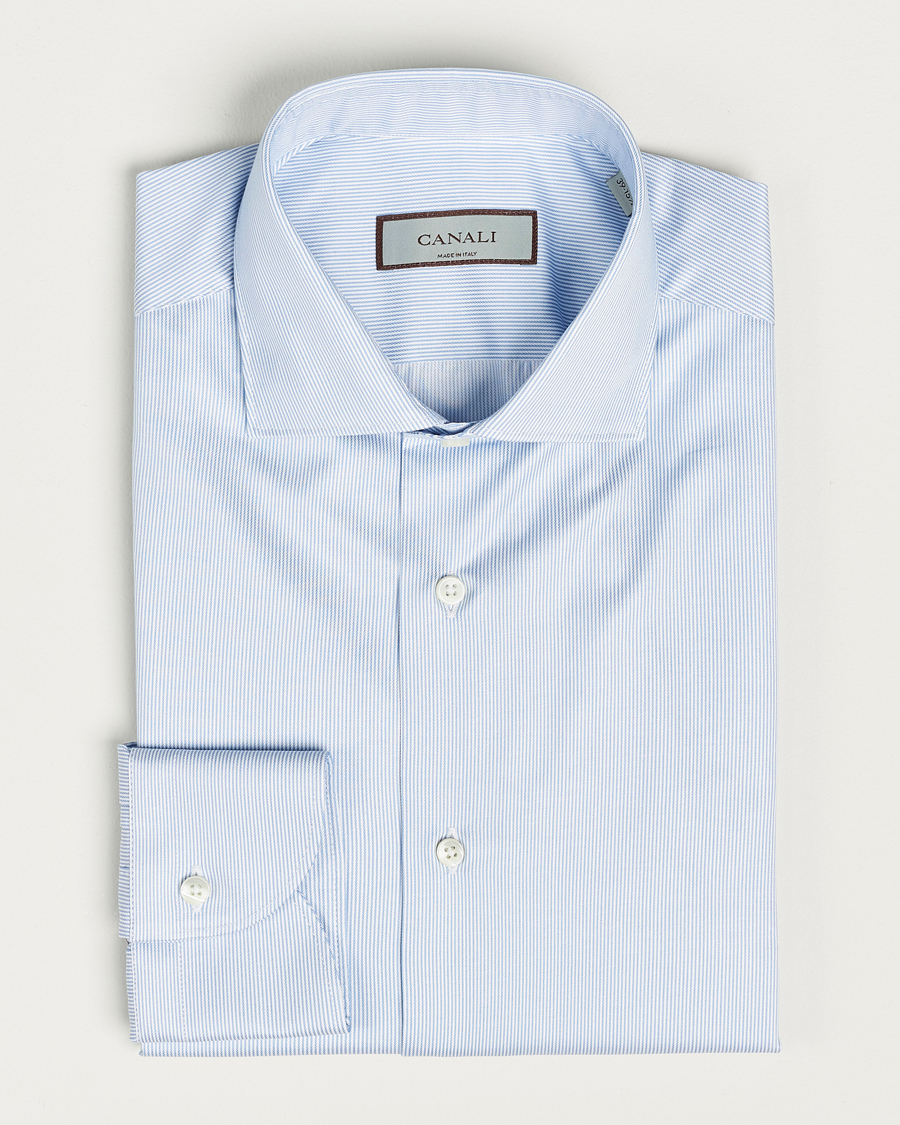 Herren | Canali | Canali | Slim Fit Striped Cotton Shirt Light Blue