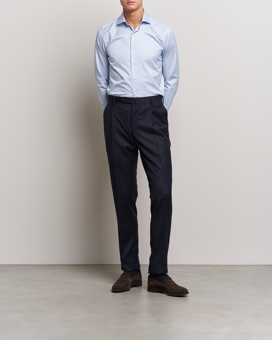 Herren | Hemden | Canali | Slim Fit Striped Cotton Shirt Light Blue