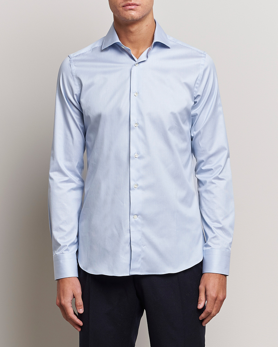Herren | Formelle Hemden | Canali | Slim Fit Striped Cotton Shirt Light Blue