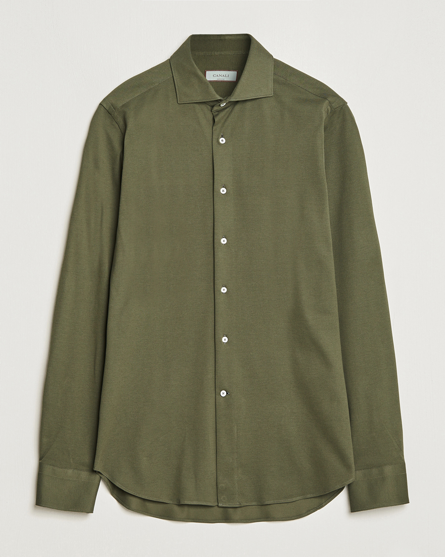Herren | Hemden | Canali | Slim Fit Pique Shirt Dark Green