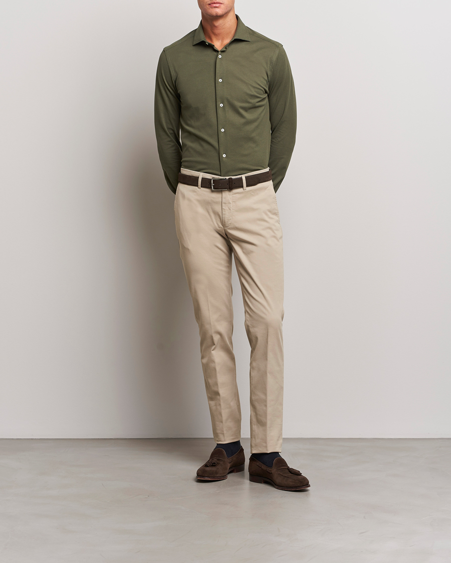 Herren | Hemden | Canali | Slim Fit Pique Shirt Dark Green