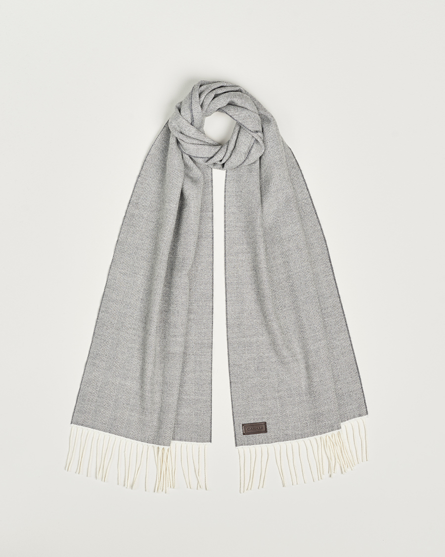Herren | Canali | Canali | Herringbone Wool Scarf Light Grey