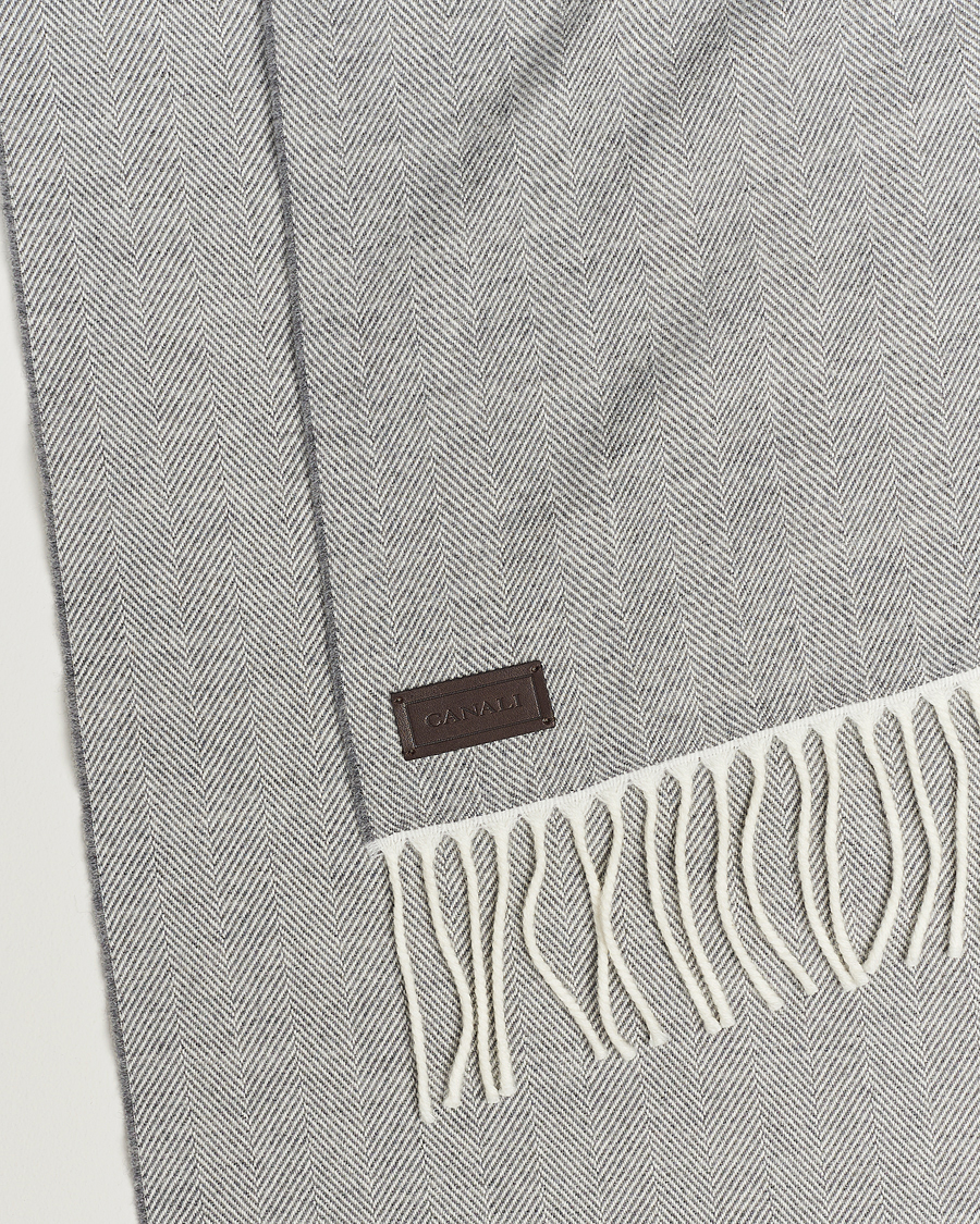 Herren | Canali Herringbone Wool Scarf Light Grey | Canali | Herringbone Wool Scarf Light Grey
