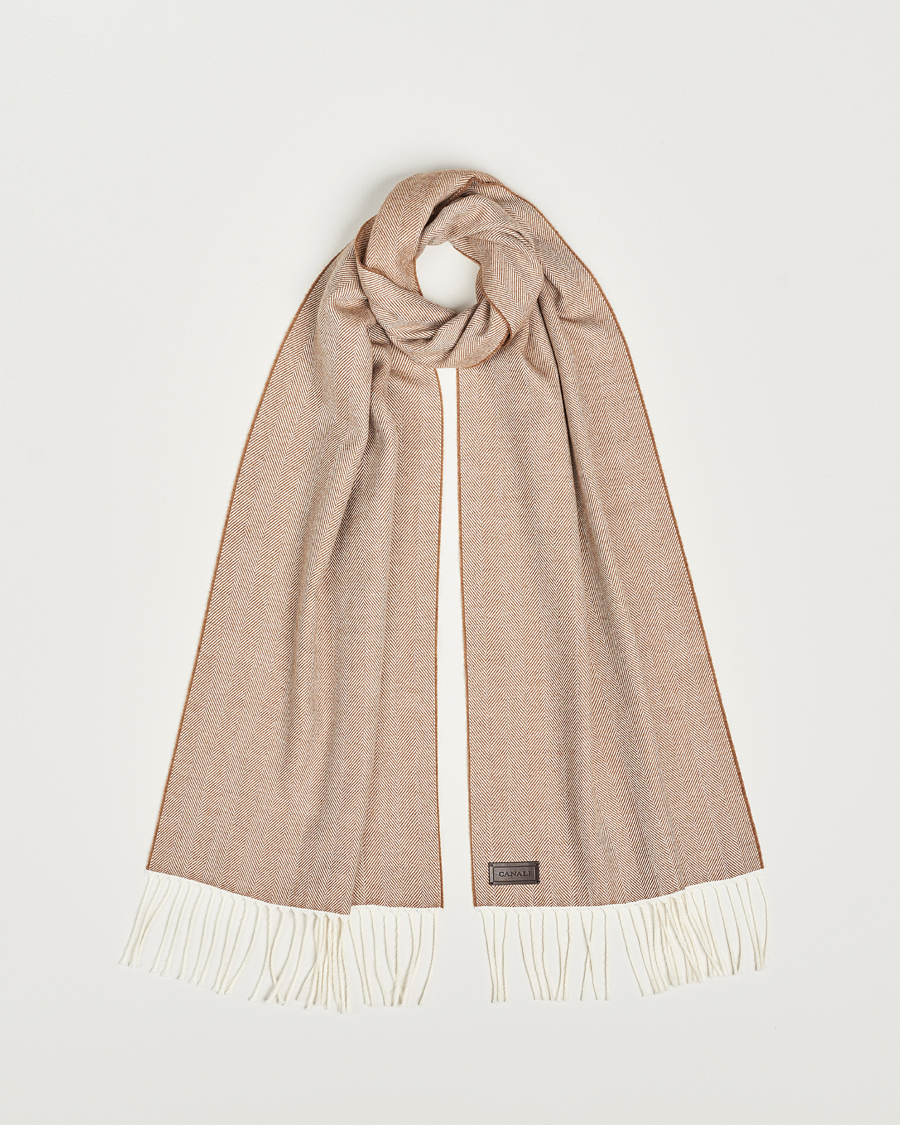Herren | Canali Herringbone Wool Scarf Beige | Canali | Herringbone Wool Scarf Beige