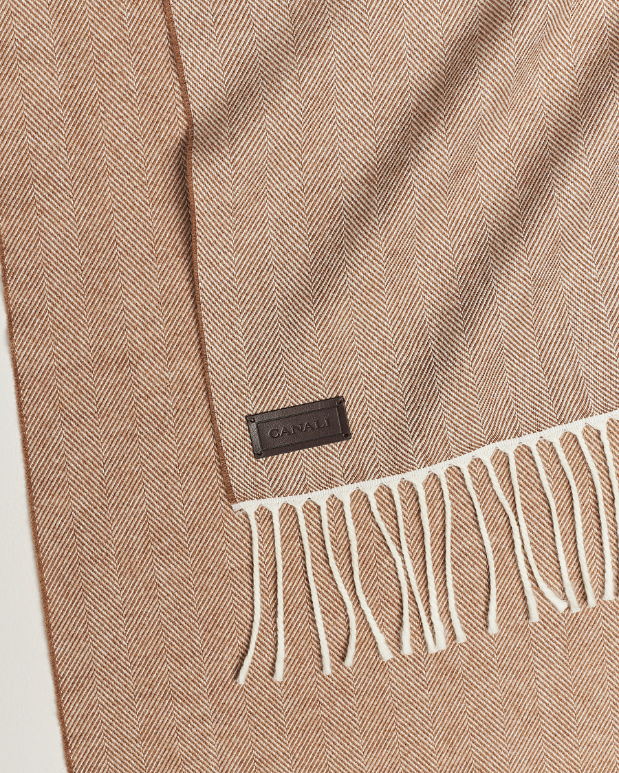 Herren | Canali Herringbone Wool Scarf Beige | Canali | Herringbone Wool Scarf Beige