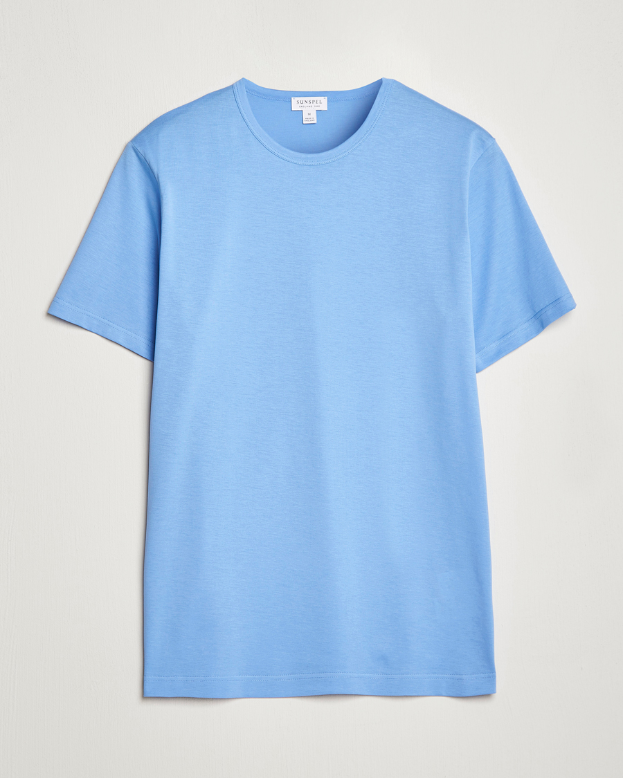 Herren | T-Shirts | Sunspel | Crew Neck Cotton Tee Cool Blue