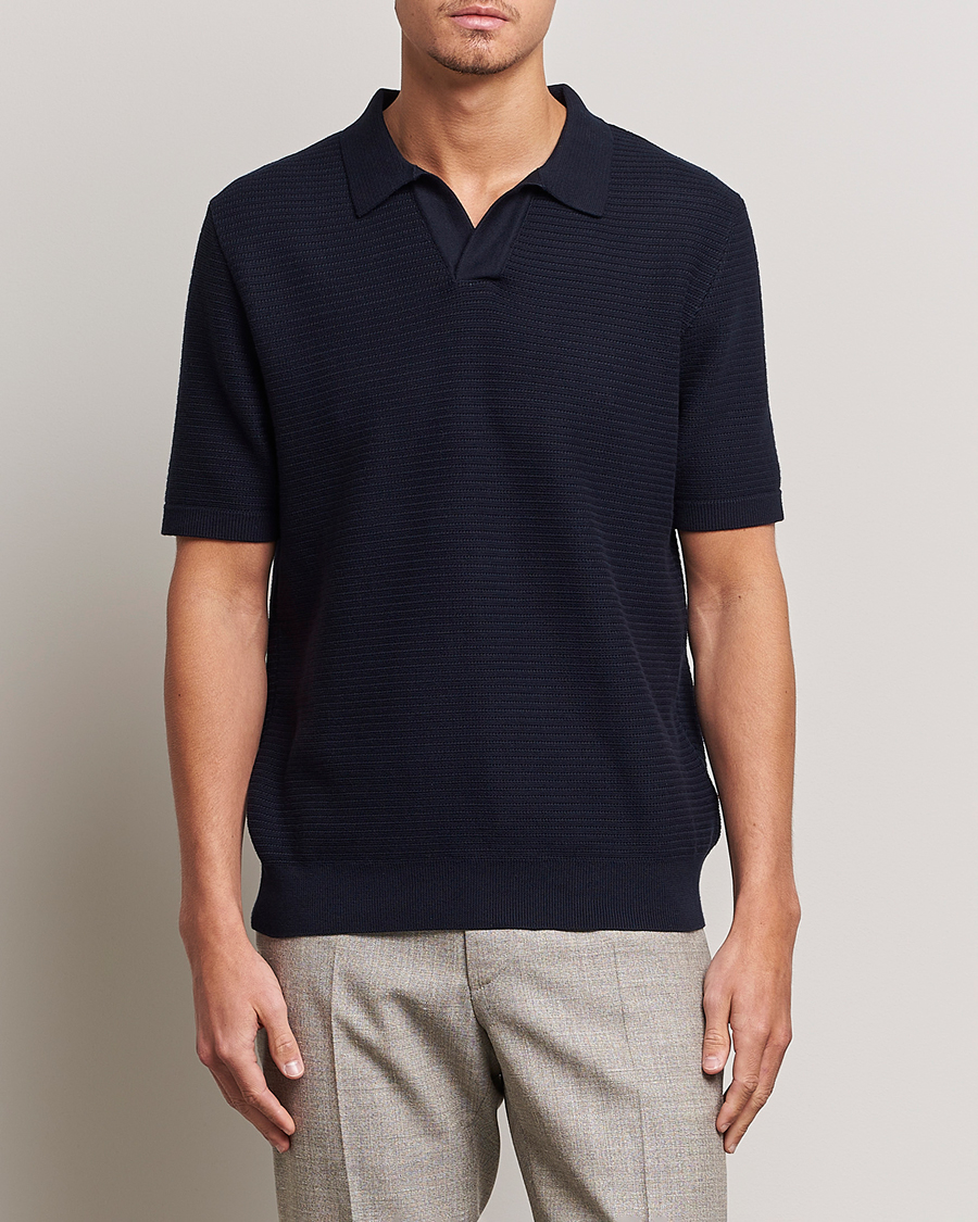 Herr |  | Sunspel | Knitted Polo Shirt Navy