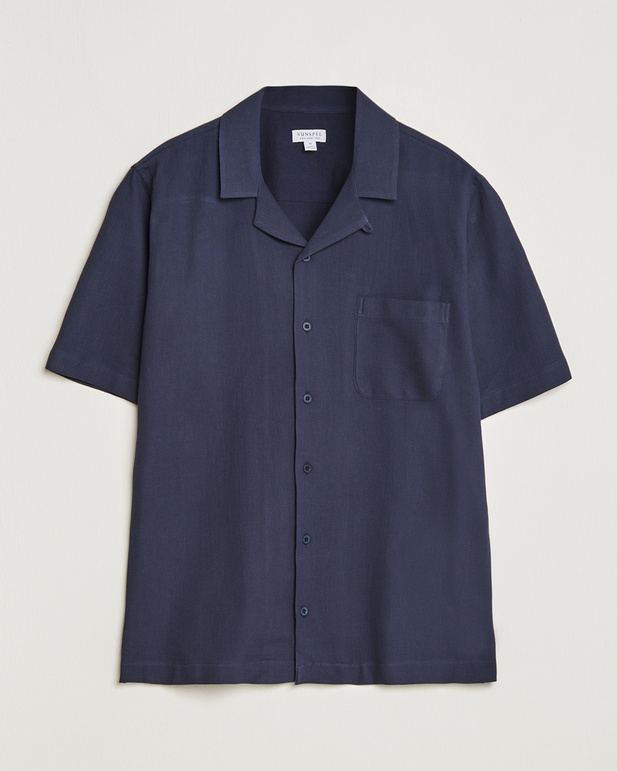 Herren | Hemden | Sunspel | Waffle Camp Collar Shirt Navy