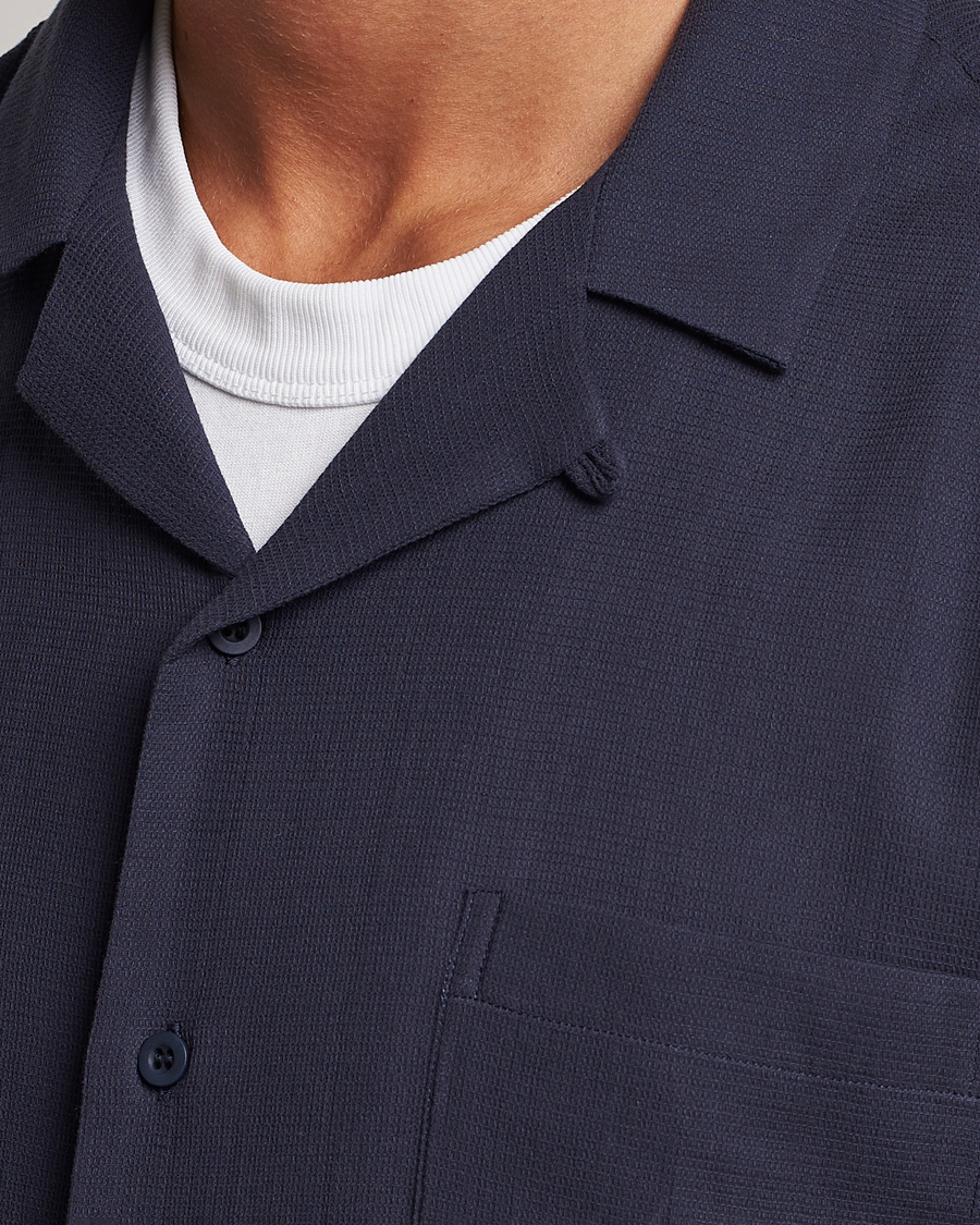 Herren | Hemden | Sunspel | Waffle Camp Collar Shirt Navy