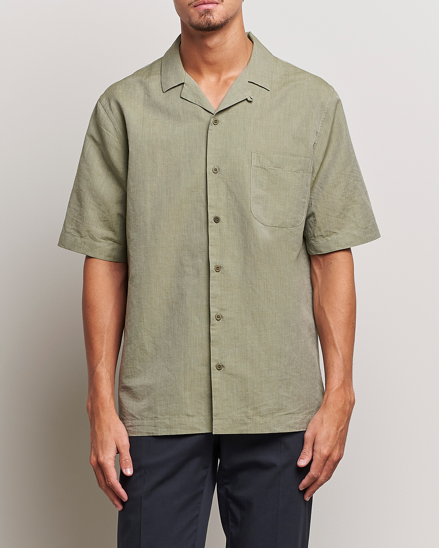Herren |  | Sunspel | Lightweight Cotton/Linen Resort Shirt Hunter Green