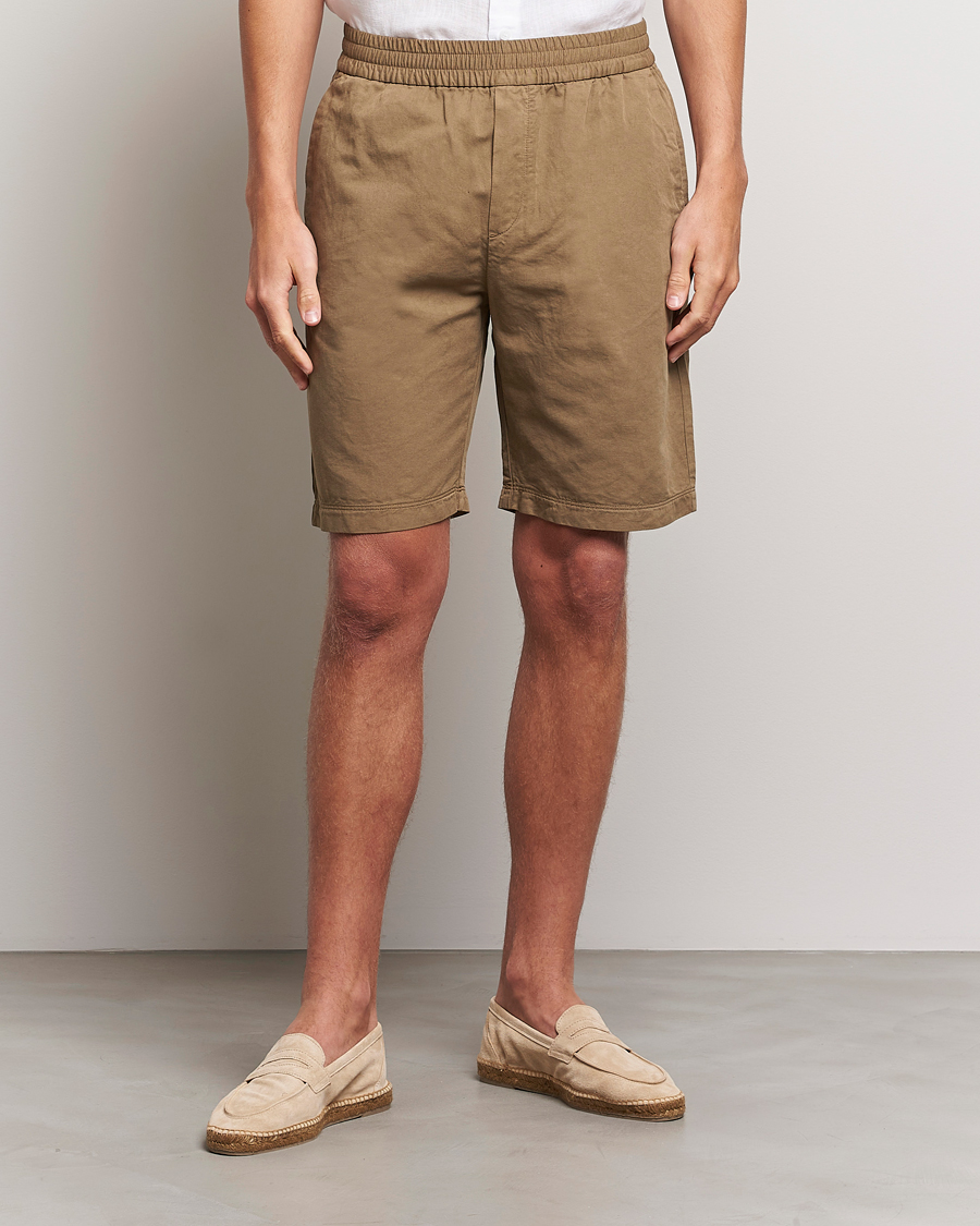 Herren |  | Sunspel | Cotton/Linen Drawstring Shorts Dark Tan