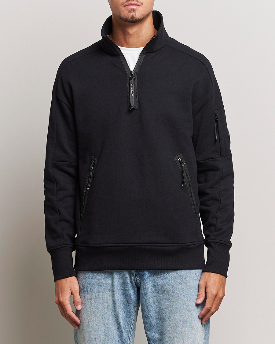 Herren | Half-zip | C.P. Company | Diagonal Raised Fleece Half Zip Goggle Hoodie Black