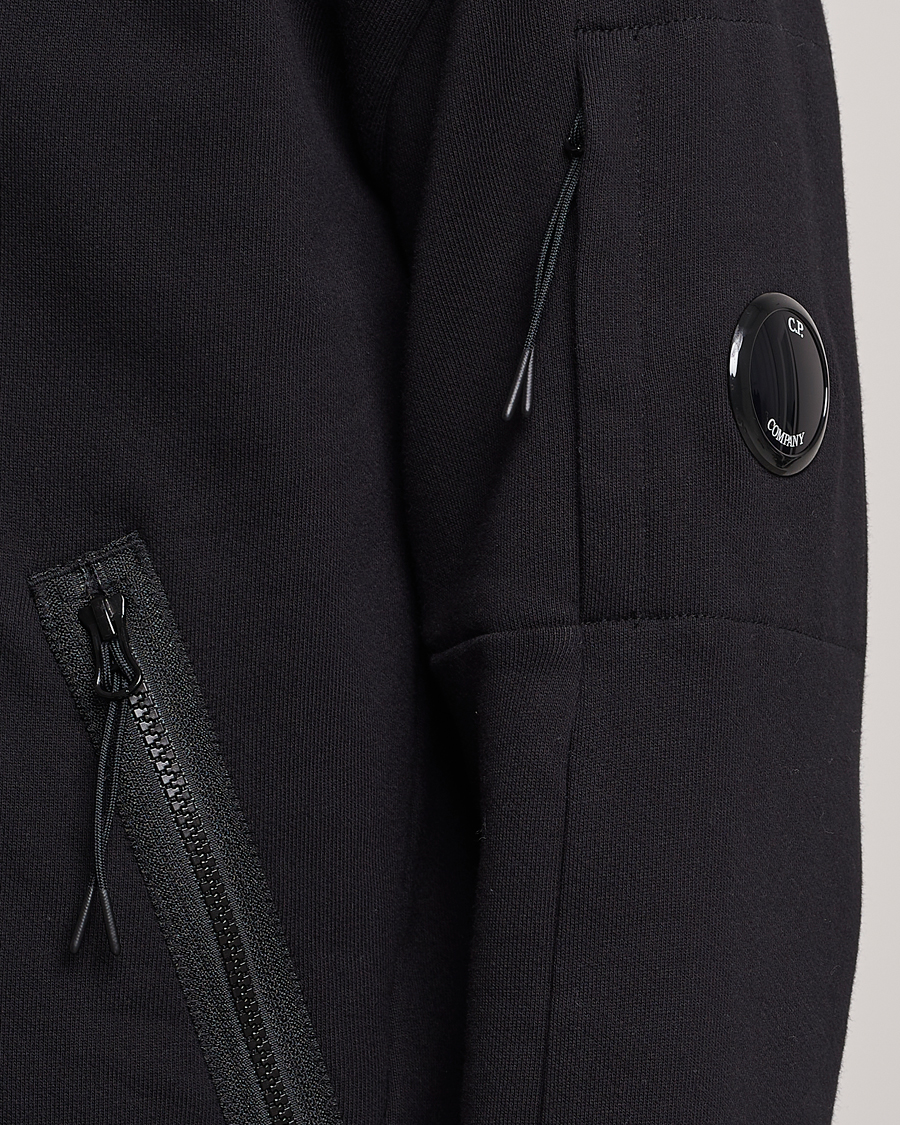 Herren | Pullover | C.P. Company | Diagonal Raised Fleece Half Zip Goggle Hoodie Black
