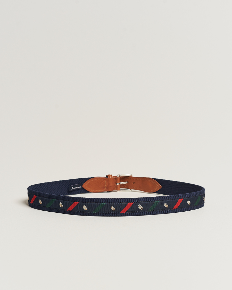 Herren | Anderson's Woven Cotton/Leather Belt Navy | Anderson's | Woven Cotton/Leather Belt Navy