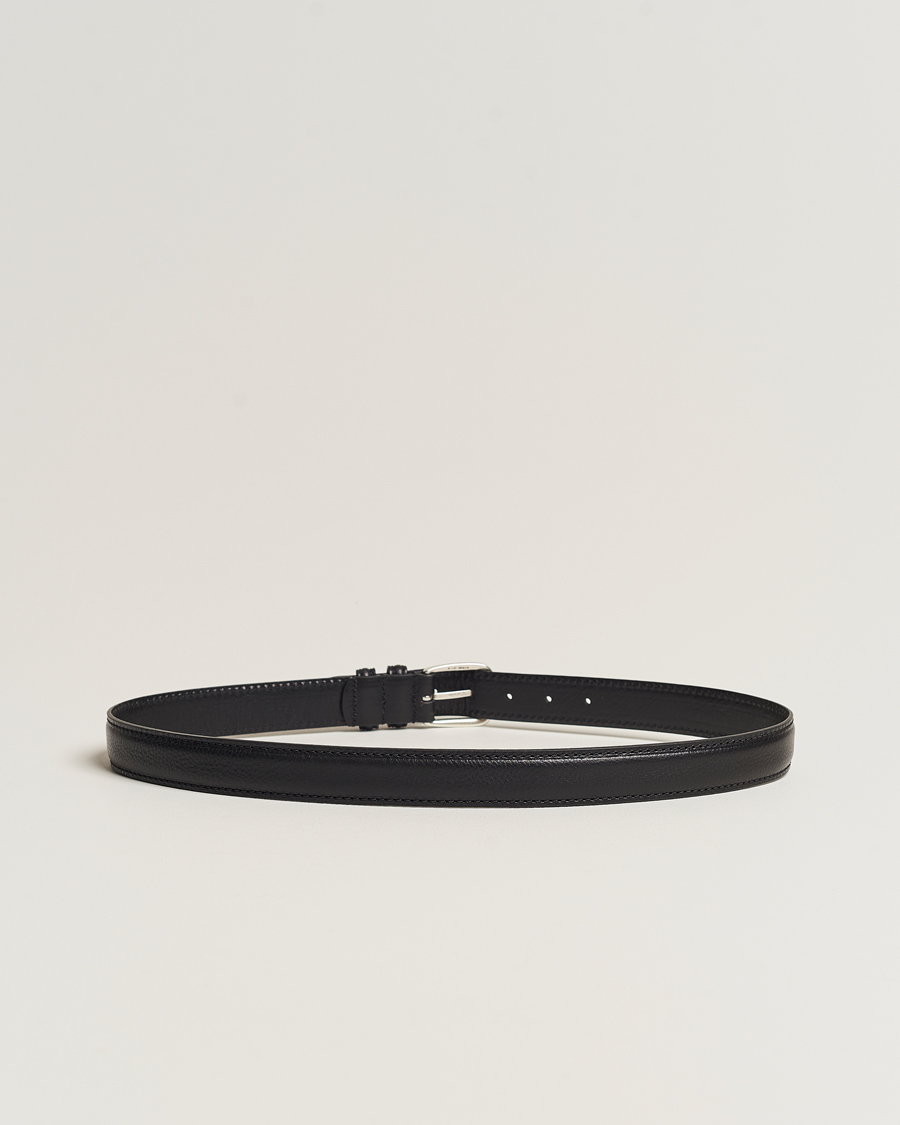 Herren | Anderson's | Anderson's | Grained Leather Belt 3 cm Black