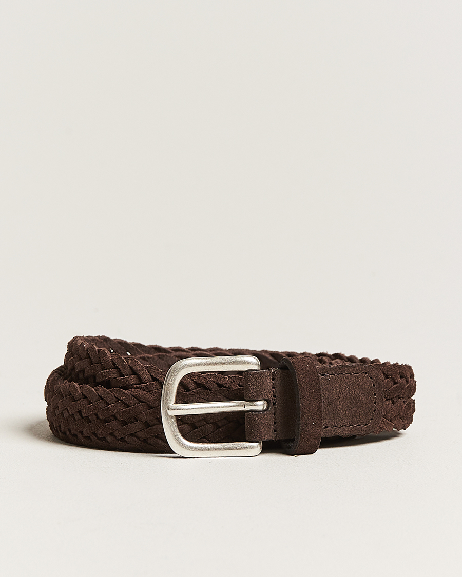 Herren |  | Anderson's | Woven Suede Belt 2,5 cm Brown