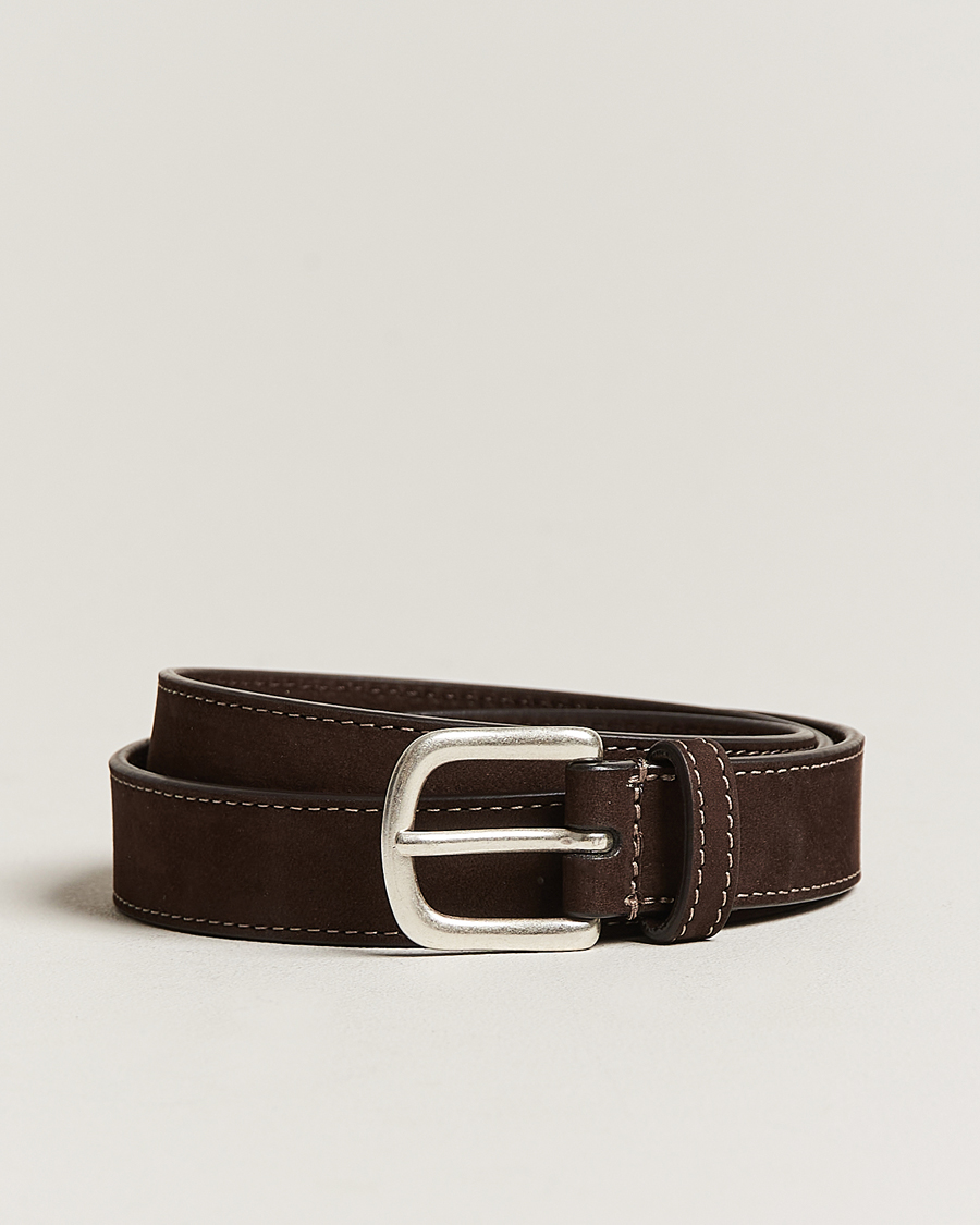 Herren | Gürtel | Anderson's | Slim Stitched Nubuck Leather Belt 2,5 cm Dark Brown