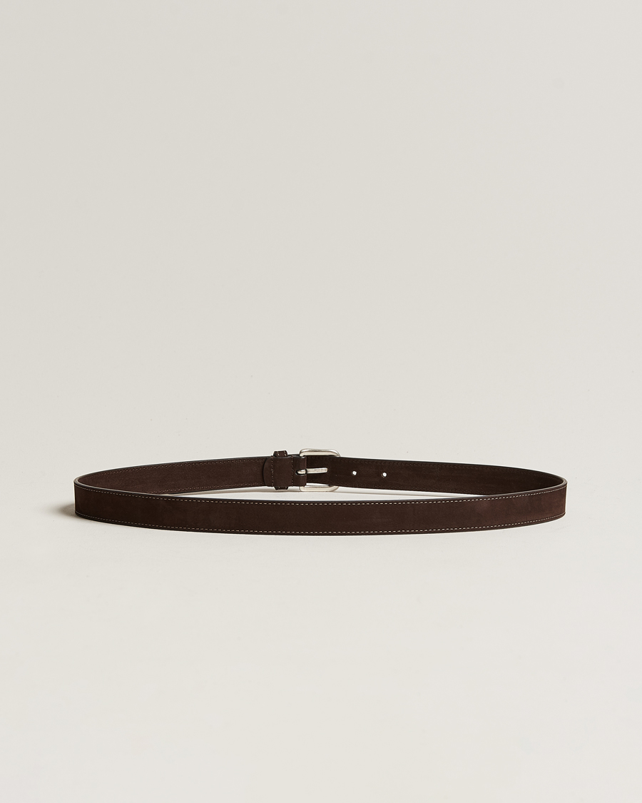 Herren | Sale accessoires | Anderson's | Slim Stitched Nubuck Leather Belt 2,5 cm Dark Brown