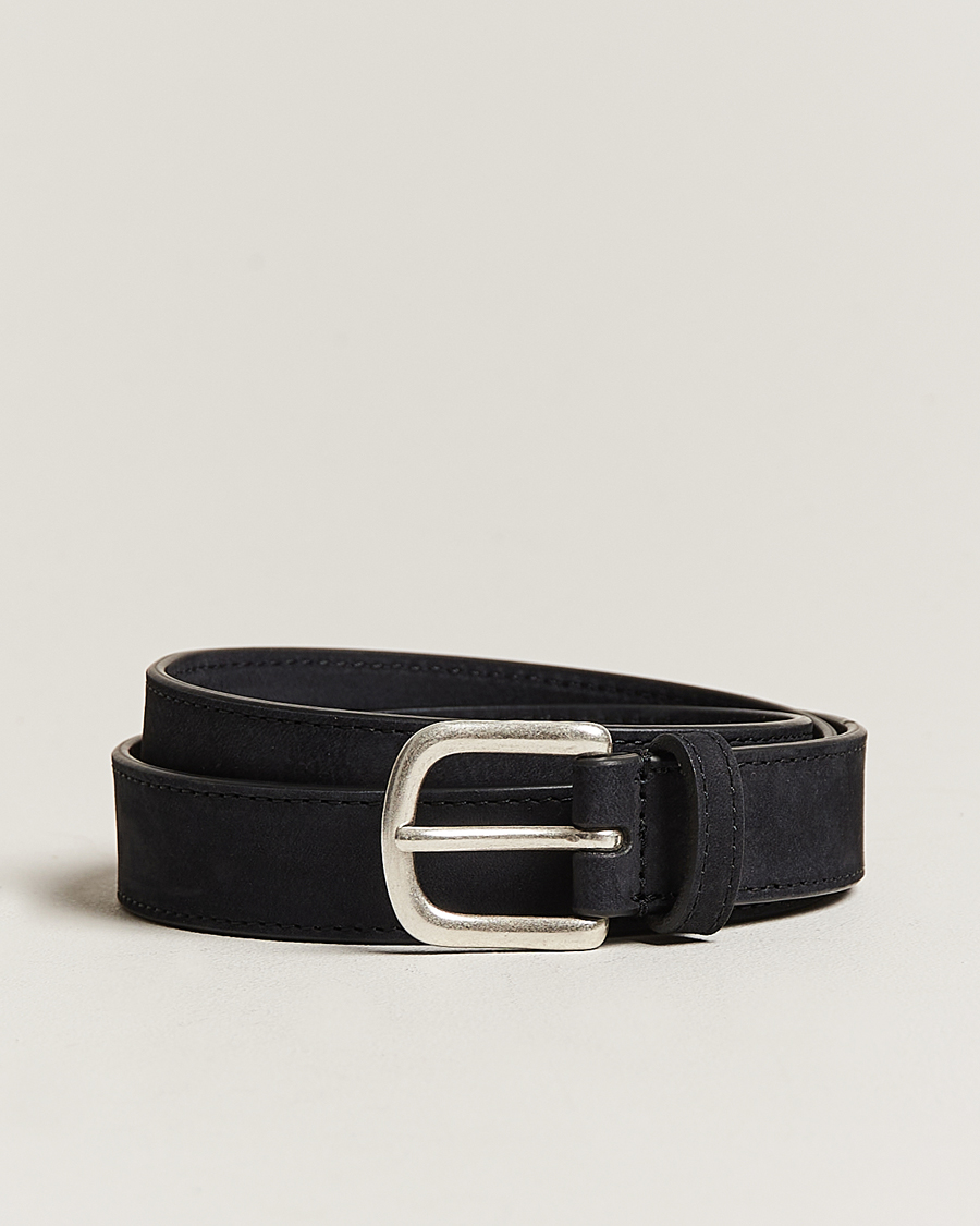 Herren | Gürtel | Anderson's | Slim Stitched Nubuck Leather Belt 2,5 cm Black