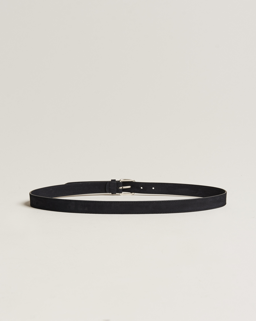 Herren | Schlichte Gürtel | Anderson's | Slim Stitched Nubuck Leather Belt 2,5 cm Black