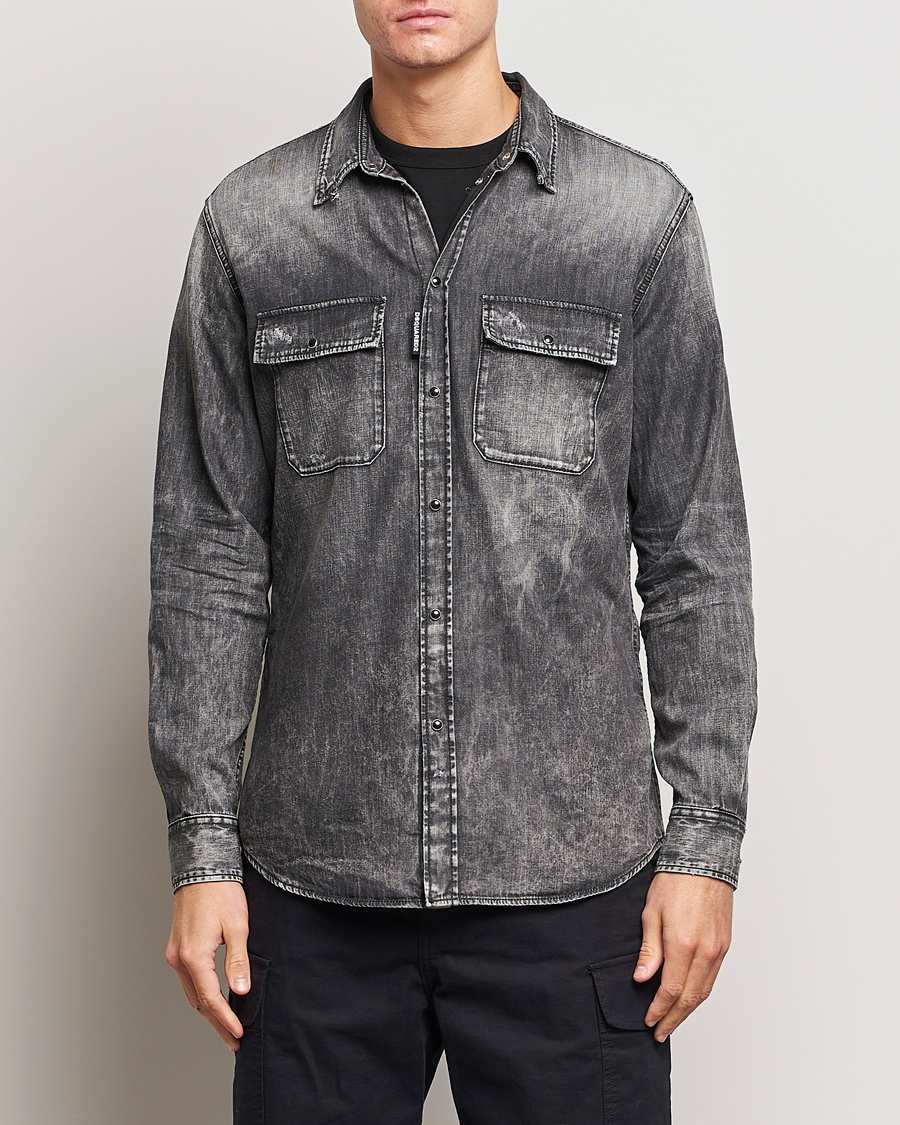 Herren | Hemden | Dsquared2 | Tab Collar Denim Shirt Washed Grey