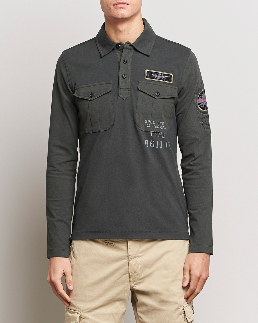 Herren | Poloshirt | Aeronautica Militare | Pocket Long Sleeve Polo Dark Green
