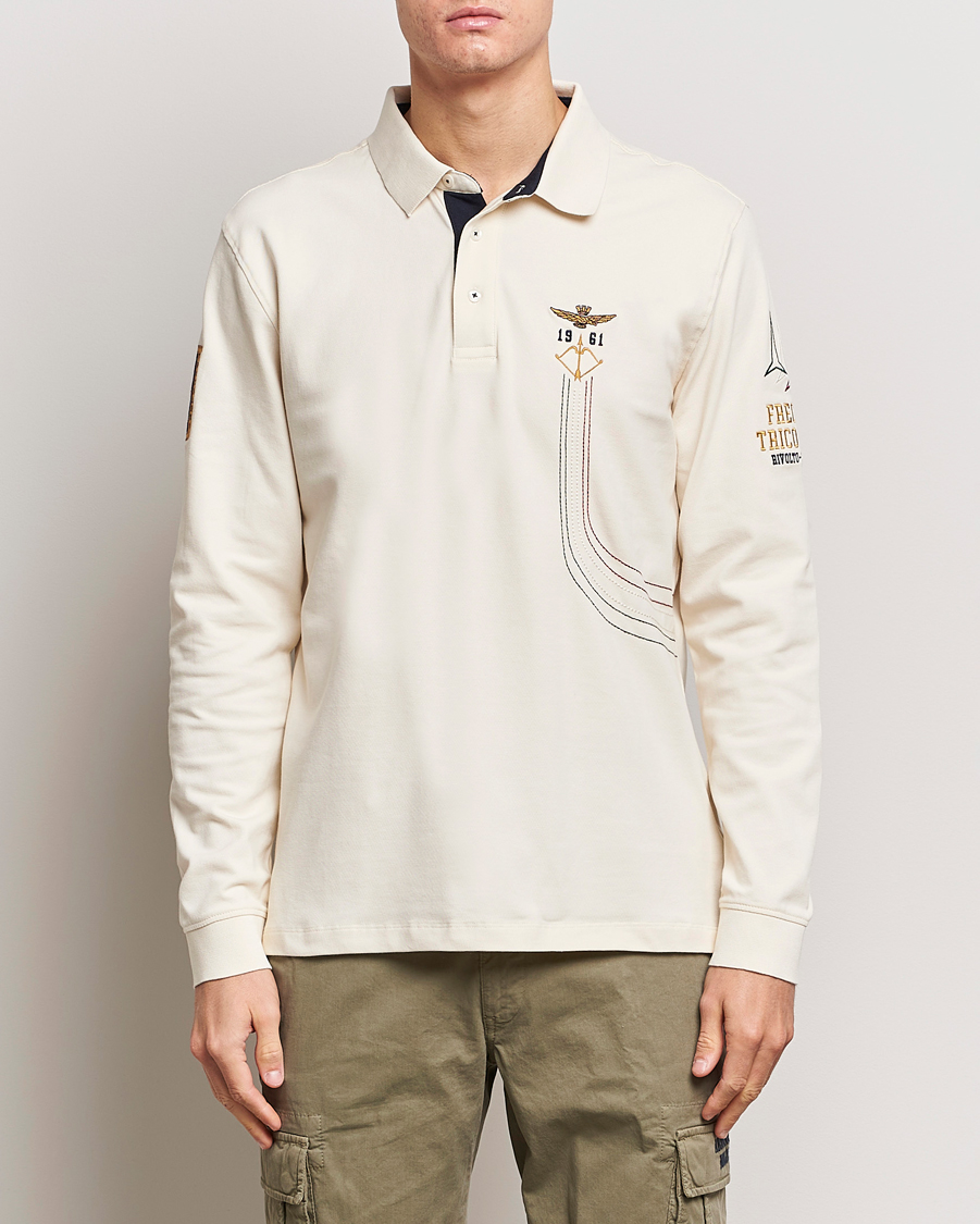 Herren | Langarm-Poloshirts | Aeronautica Militare | Long Sleeve Polo Cream White