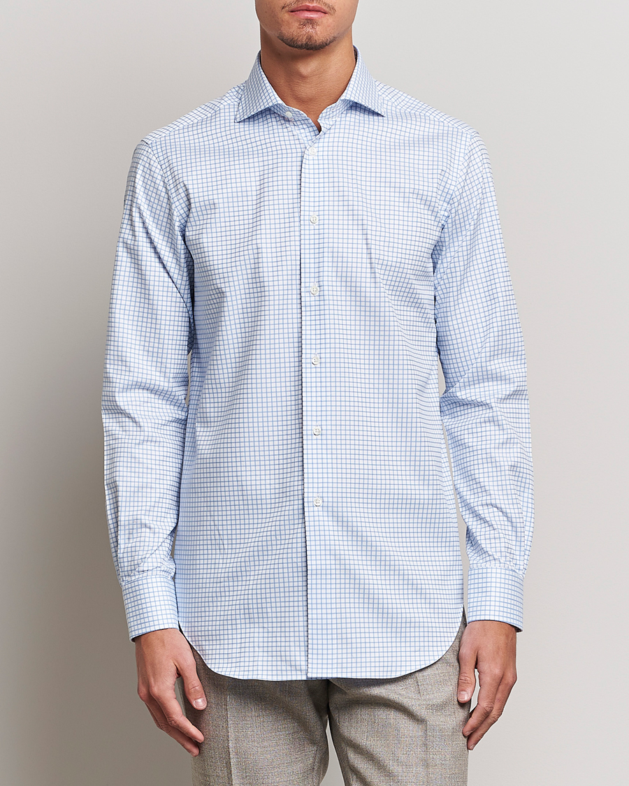 Herren | Kamakura Shirts | Kamakura Shirts | Slim Fit Twill Spread Shirt Sky Blue Check