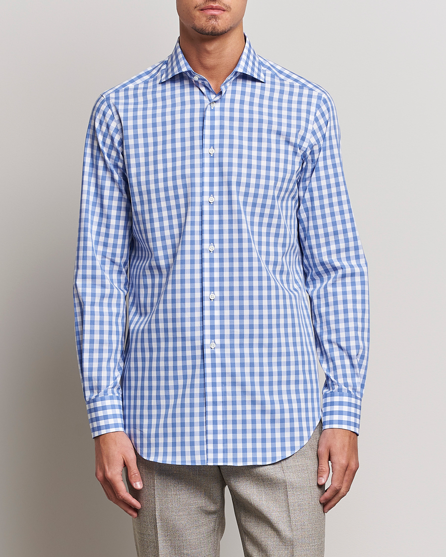 Herren | Oxfordhemden | Kamakura Shirts | Slim Fit Broadcloth Spread Shirt Blue Gingham