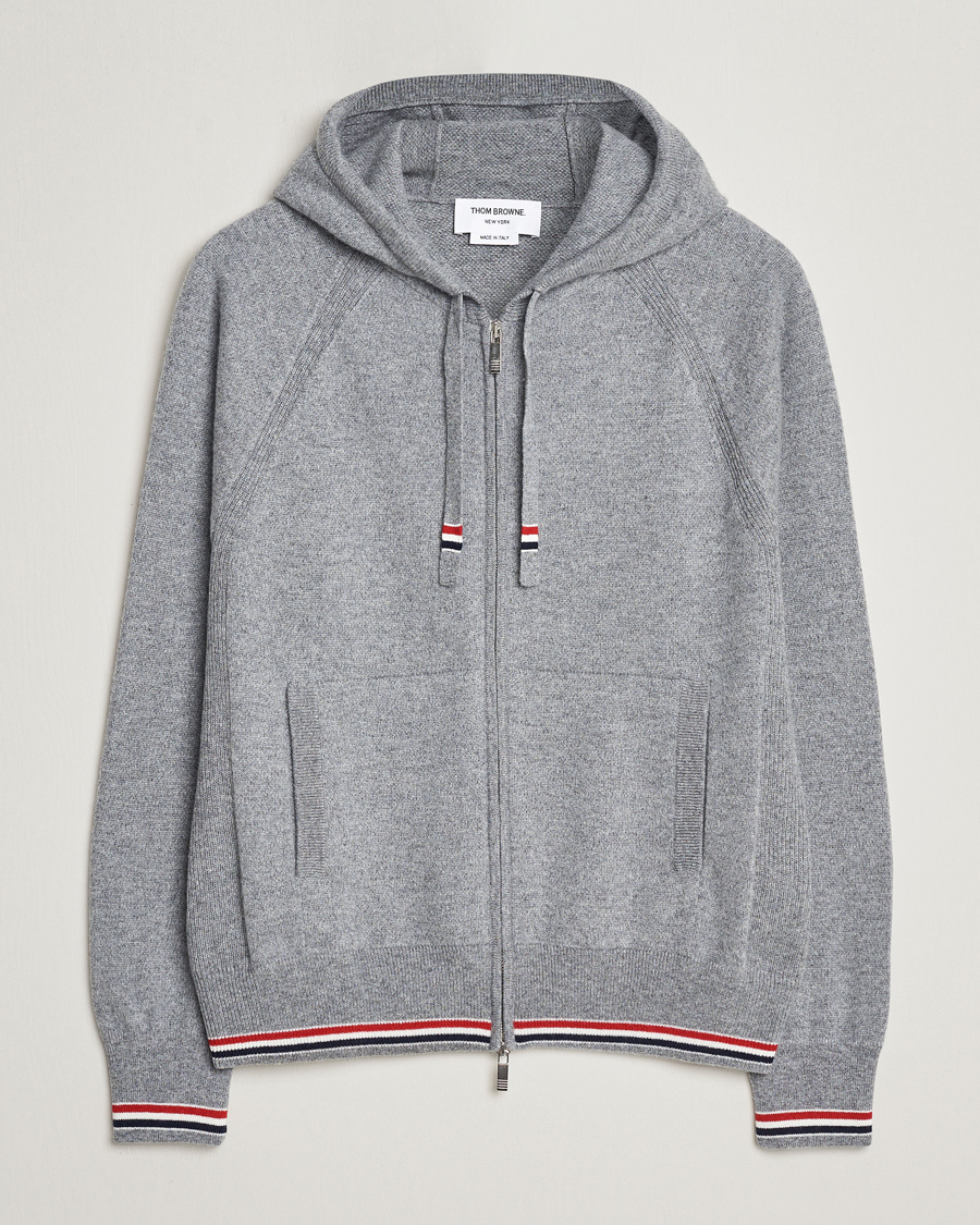 Herren | Pullover | Thom Browne | Cashmere Jersey Full Zip Hoodie Light Grey