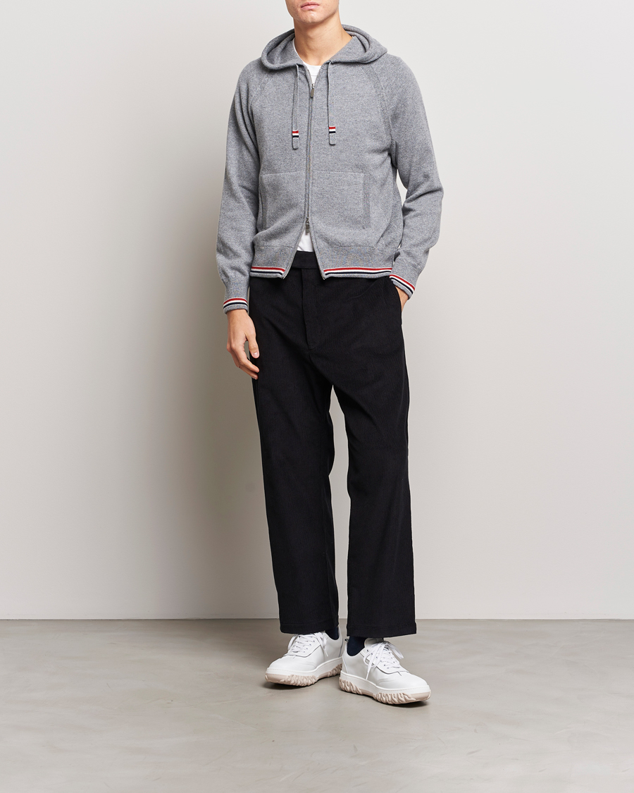 Herren | Pullover | Thom Browne | Cashmere Jersey Full Zip Hoodie Light Grey