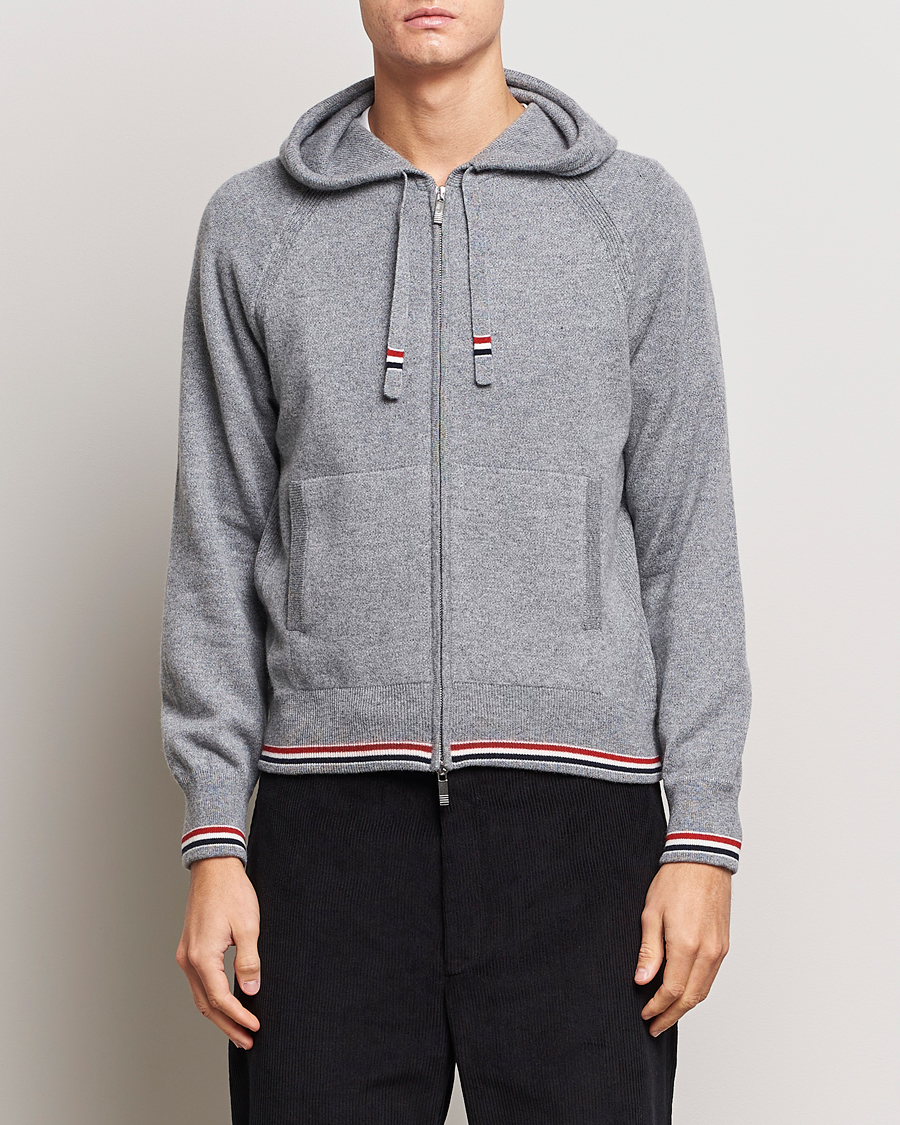 Herren | Pullover | Thom Browne | Cashmere Jersey Full Zip Hoodie Light Grey