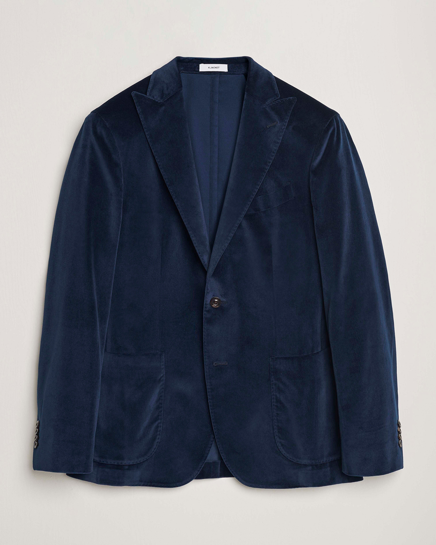 Herren | Sakkos | Boglioli | K Jacket Peak Lapel Velvet Blazer Navy