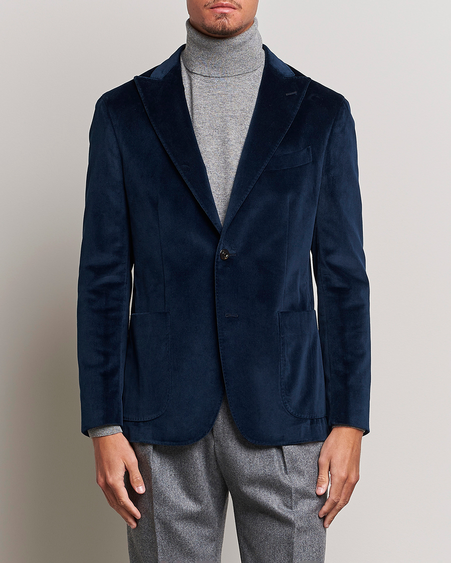 Herren | Sakkos | Boglioli | K Jacket Peak Lapel Velvet Blazer Navy