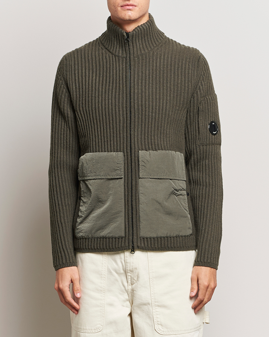 Herren | C.P. Company | C.P. Company | Heavy Knitted Lambswool Full Zip Olive