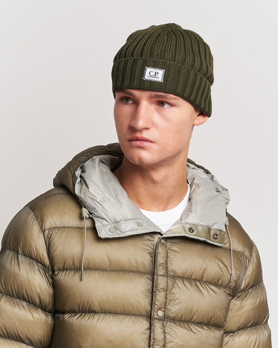 Herren | C.P. Company | C.P. Company | Knitted Merino Logo Beanie Olive