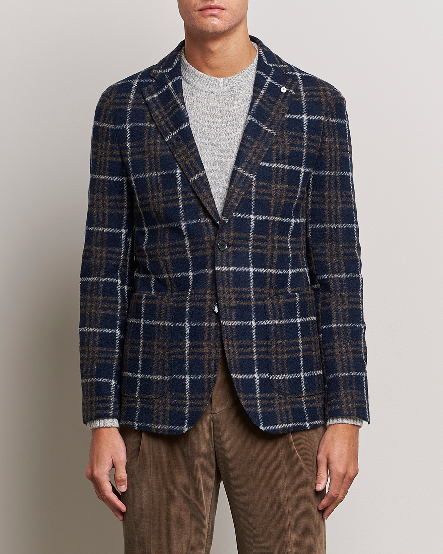 Herren |  | L.B.M. 1911 | Jack Checked Wool Jersey Blazer Navy
