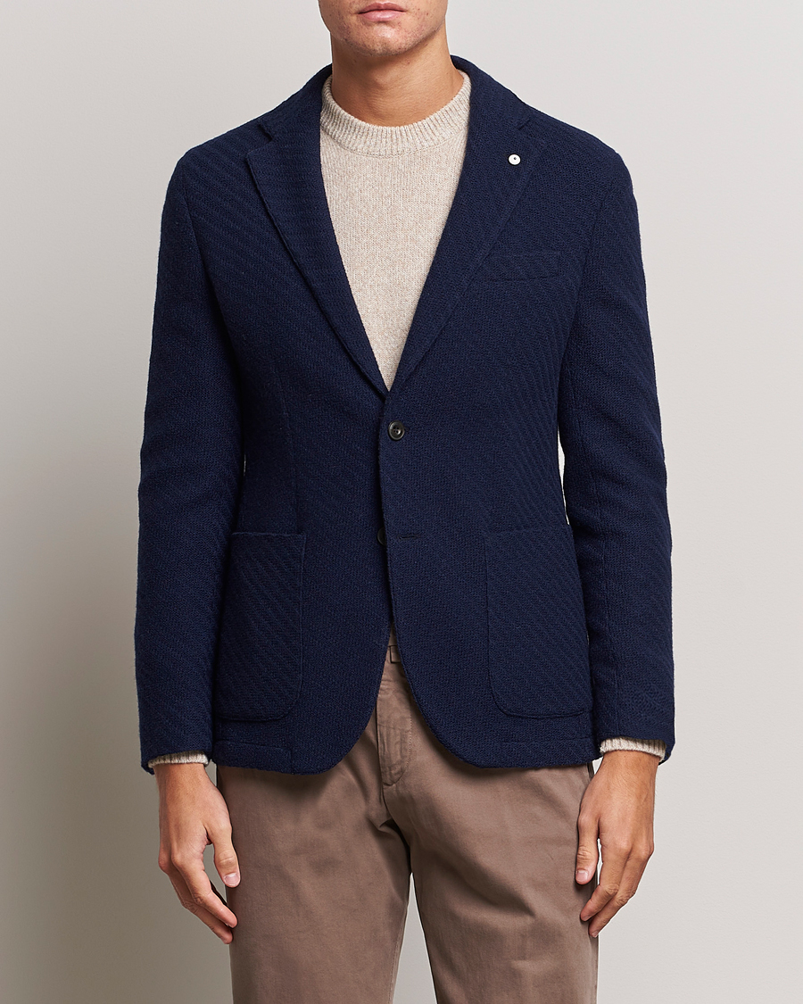 Herren | Strickblazer | L.B.M. 1911 | Knitted Punto Wool Structure Blazer Navy