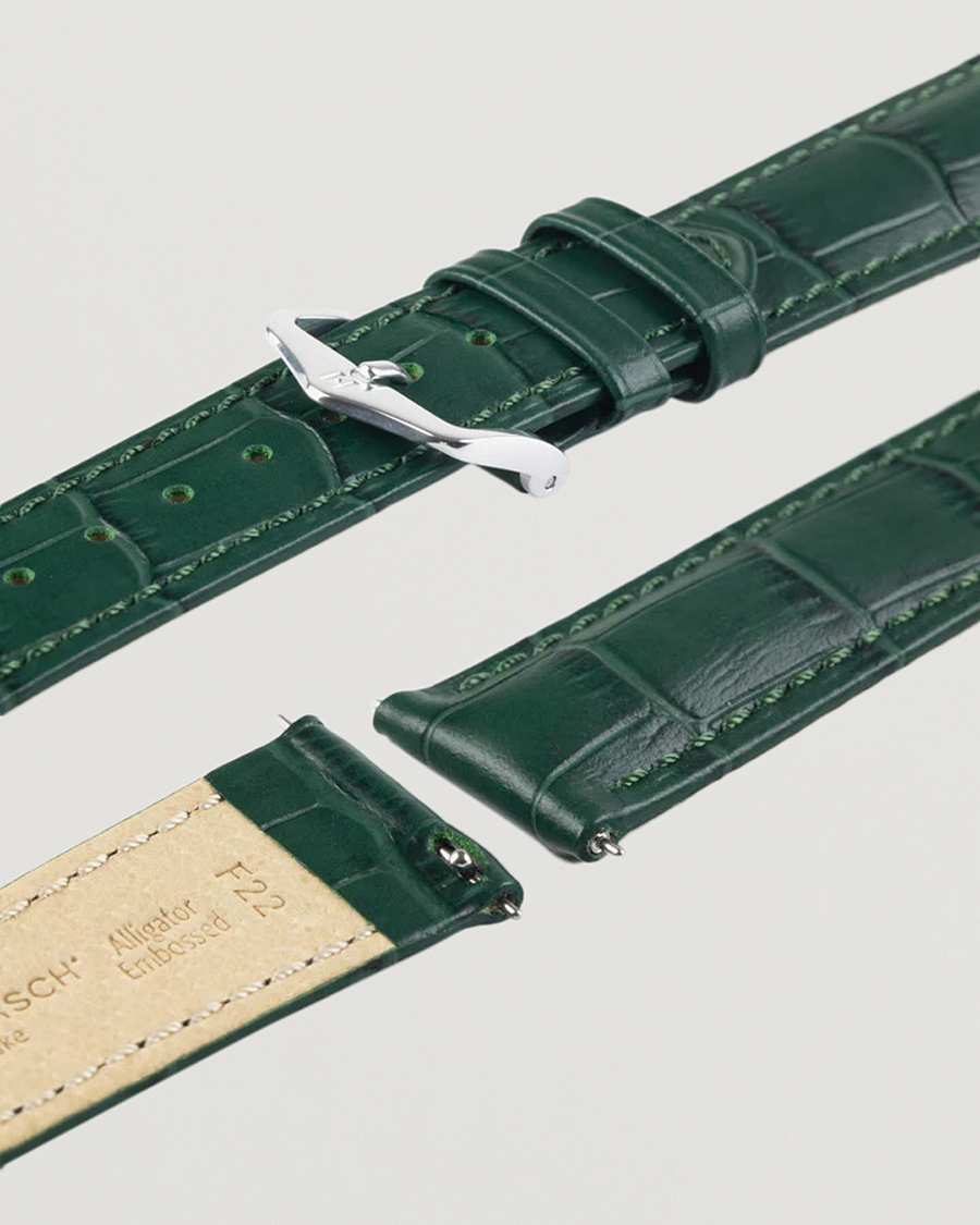 Herren | Uhrenarmband | HIRSCH | Duke Embossed Leather Watch Strap Green