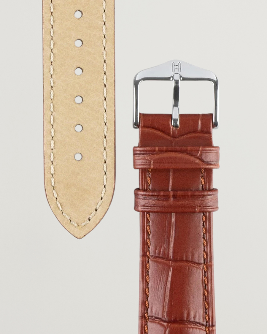 Herren | Uhrenarmband | HIRSCH | Duke Embossed Leather Watch Strap Golden Brown