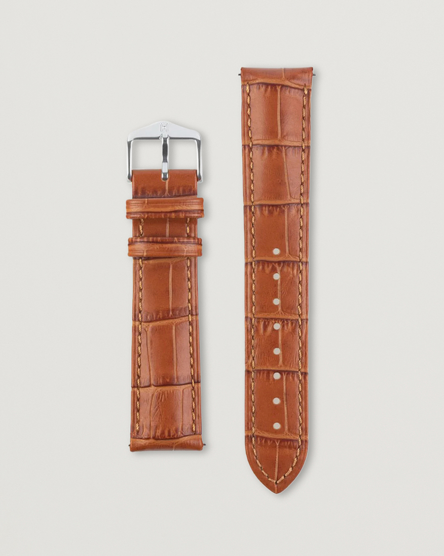 Herren | Uhrenarmband | HIRSCH | Duke Embossed Leather Watch Strap Honey Brown